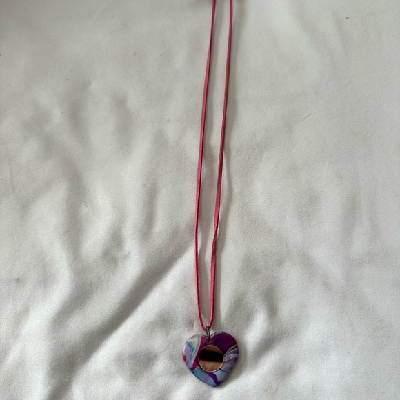 Pink/purple heart with mirrored Center necklace - Picture 2 of 4
